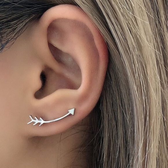 Any 2/$20! Silver Curved Arrow Cuff Earrings - Picture 2 of 6